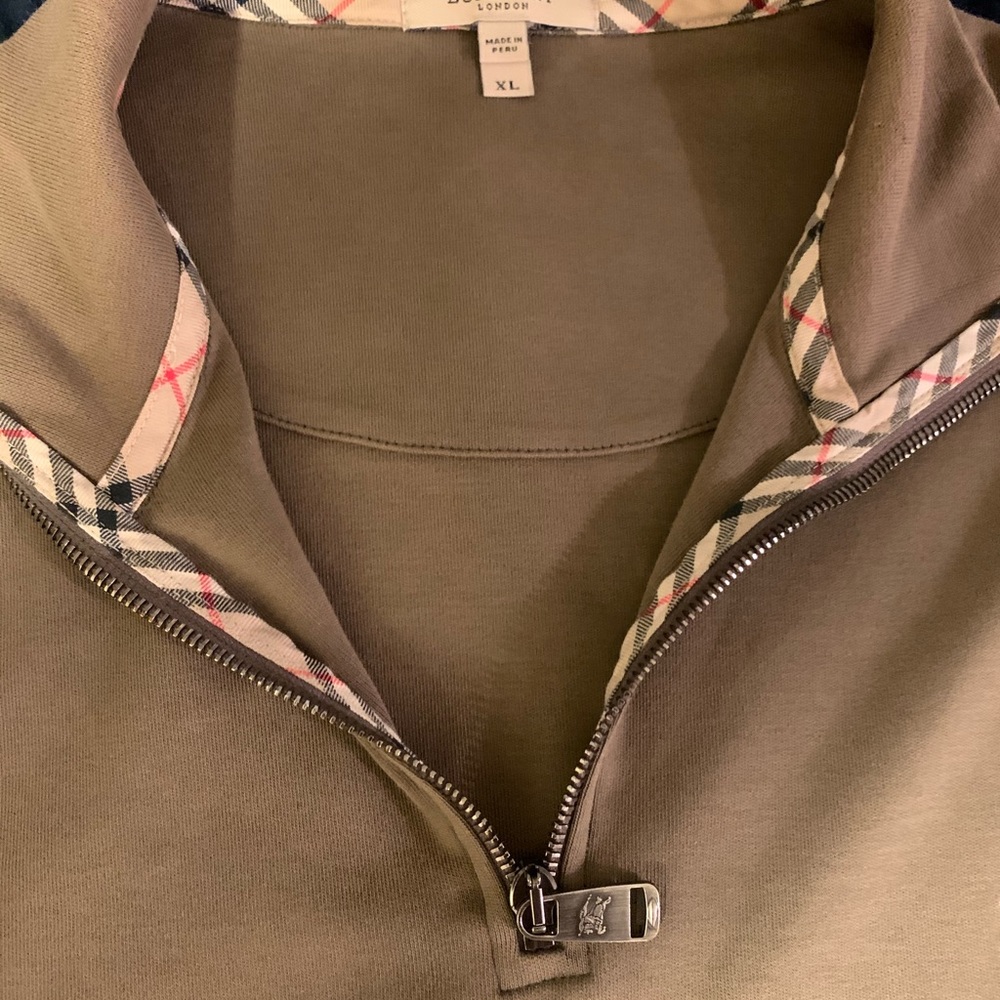 BURBERRY BRIT Men's 1/4 ZIP 100% Cotton XL BROWN